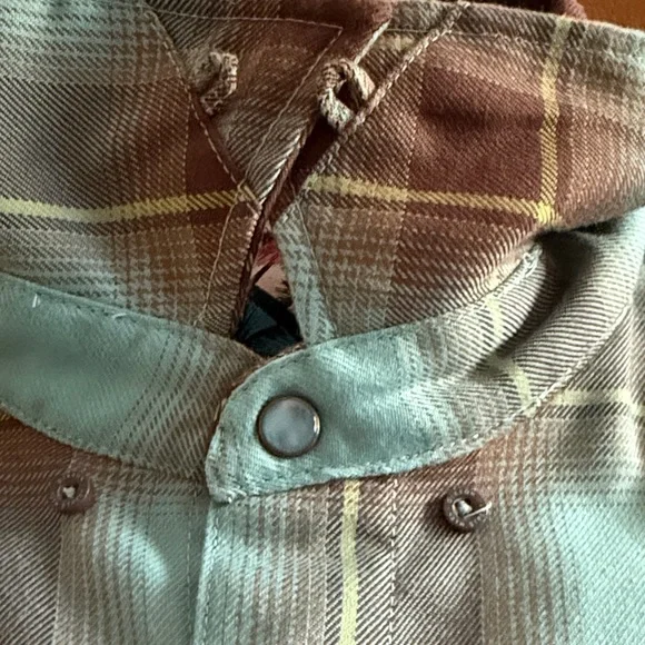 DIXXON *13th Street* button-up teal & brown long-sleeve plaid front pocket shirt - Picture 7 of 12